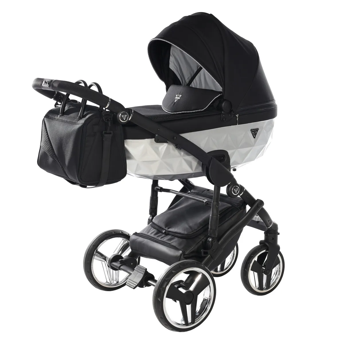 Junama Fluo Individual Satin Black Silver — Junama lüks körpə kalyaskası, şəkil 1/13